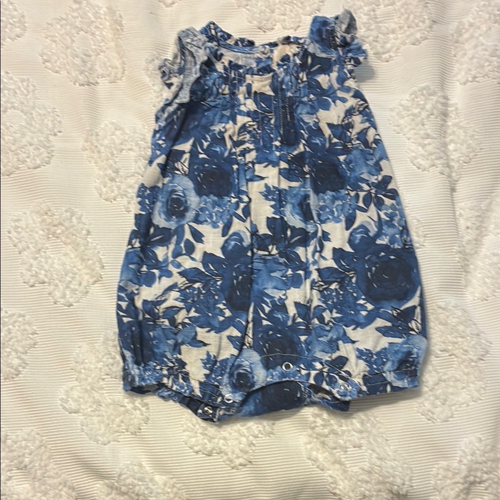 Charming Blue Floral Kids Romper